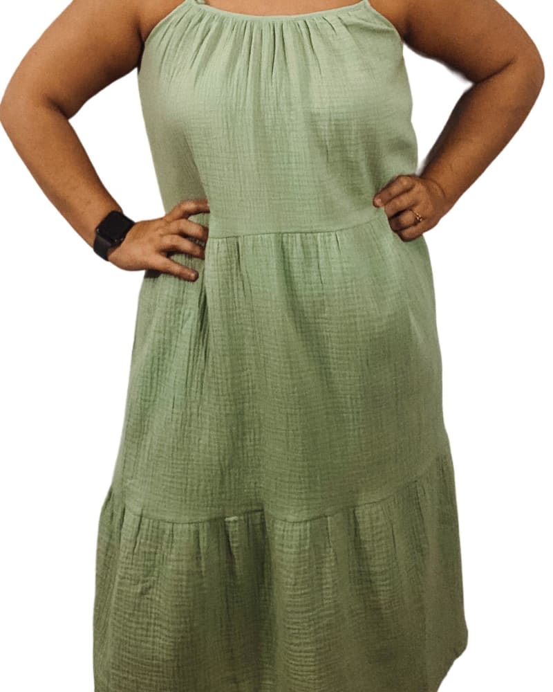 Front of a model wearing a size L On My Way Maxi Dress In Sage Green in Sage Green by VERY J. | dia_product_style_image_id:357757